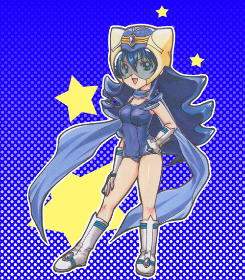 1girl, blue_background, blue_eyes, blue_hair, boots, breasts, chibi, female