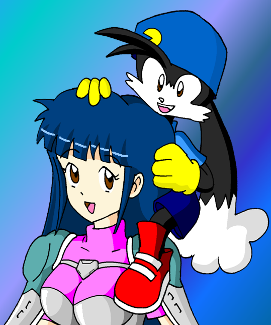 blue_hair, brown_eyes, burning_force, hiromi_tengenji, kaze_no_klonoa, klonoa, long_hair, namco
