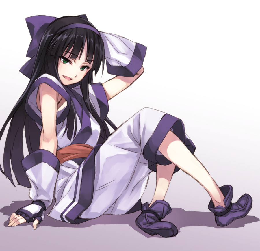 1girl, ainu_clothes, black_hair, bow, cosplay, fingerless_gloves, gloves, hair_bow