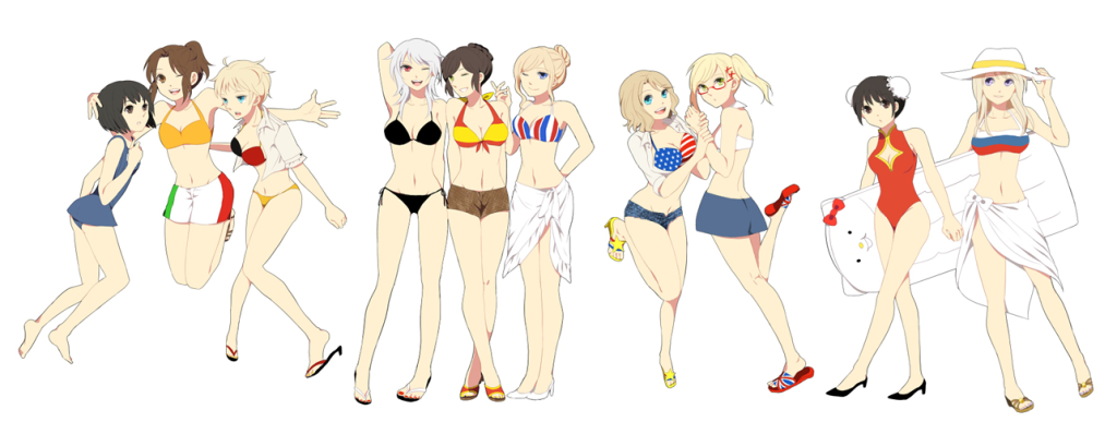 10girls, america_(hetalia), aqua_eyes, axis_powers_hetalia, bad_id, bangs, bare_feet, barefoot, bikini, black_hair, blonde_hair, blouse, blue_eyes, bob_cut, brown_eyes, brown_hair, bun_cover, china_(hetalia), denim, denim_shorts, feet, france_(hetalia), genderswap, germany_(hetalia), glasses, green_eyes, hair_bun, hair_ornament, hairclip, hairpin, halter, halterneck, hat, high_heels, hotpants, japan_(hetalia), long_hair, miniskirt, multiple_girls, northern_italy_(hetalia), one-piece_swimsuit, ponytail, prussia_(hetalia), purple_eyes, red_eyes, russia_(hetalia), sandals, sarong, school_swimsuit, shinatty-chan, shoes, short_hair, short_shorts, shorts, side-tie_bikini, skirt, soles, spain_(hetalia), sports_bikini, string_bikini, striped, sun_hat, swimsuit, teaco, toes, towel, twintails, united_kingdom_(hetalia), violet_eyes, white_hair, wink