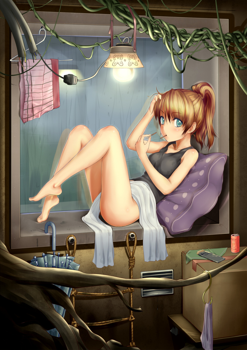 1girl, bottomless, breasts, brown_hair, highres, irudana, looking_at_viewer, original