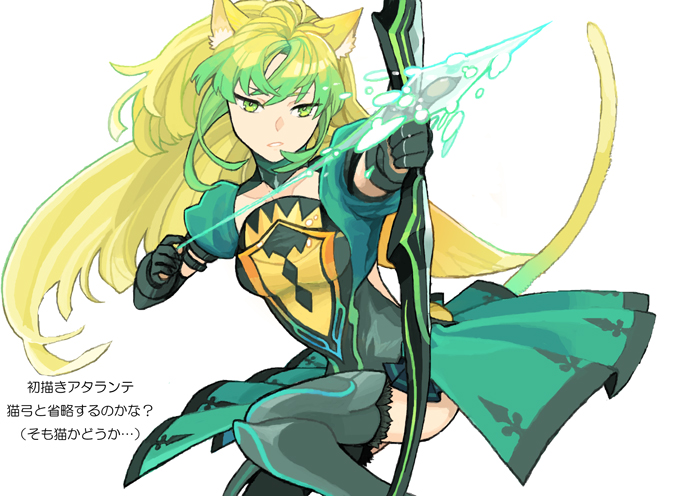 1girl, animal_ears, archer_of_red, arrow, blonde_hair, bow_(weapon), cat_ears, cat_tail