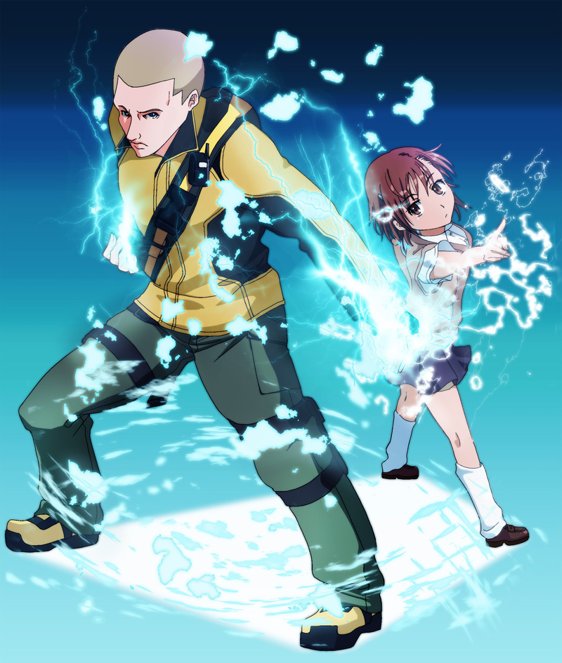 1boy, 1girl, bag, blue_background, brown_eyes, brown_hair, cellphone, cole_macgrath