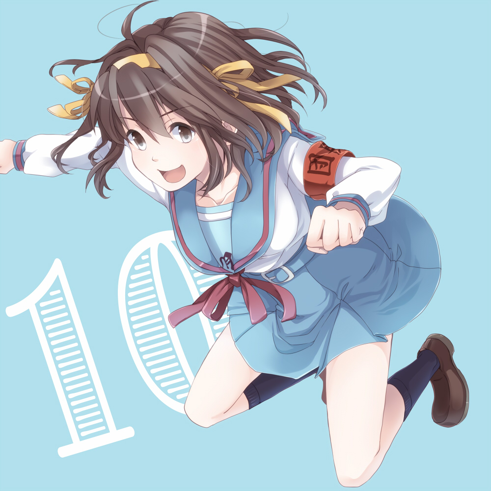 1girl, brown_eyes, brown_hair, nao_(doublexdutch), school_uniform, serafuku, short_hair, suzumiya_haruhi