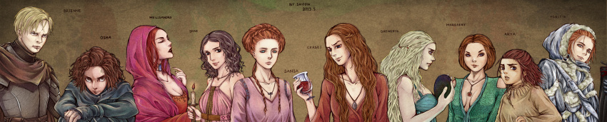 6+girls, a_song_of_ice_and_fire, arya_stark, blonde_hair, brienne_of_tarth, brown_hair, cersei_lannister, daenerys_targaryen