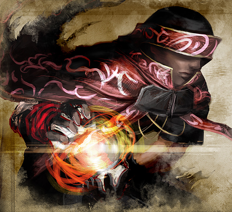 cloak, hidden_eyes, hood, nukotama, solo, soul_sacrifice