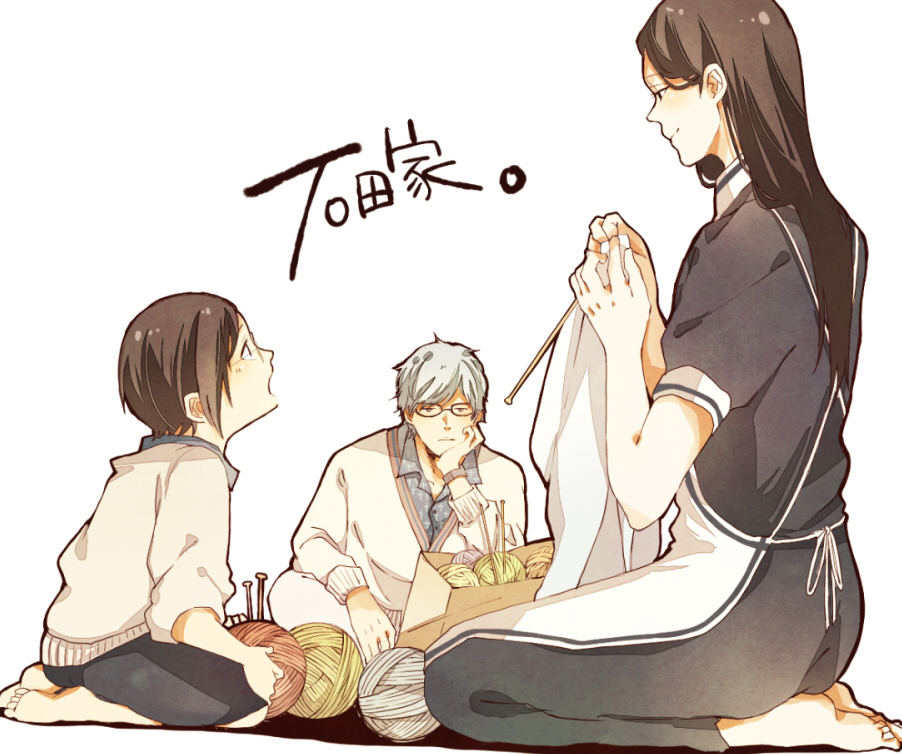 1girl, 2boys, apron, black_hair, bleach, child, family, father_and_son