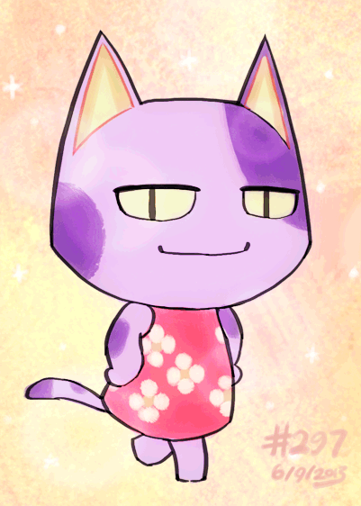 1boy, animated, cat, dated, doubutsu_no_mori, doubutsu_no_mori_64, flat_gaze, floral_print, hands_on_hips, junkpuyo, nikoban_(doubutsu_no_mori), nintendo, nintendo_ead, no_humans, smile, solo, tagme, walking