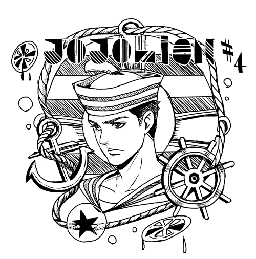 1boy, anchor, dixie_cup_hat, higashikata_jousuke_(jojolion), jojo_no_kimyou_na_bouken, jojolion, monochrome, mrlee