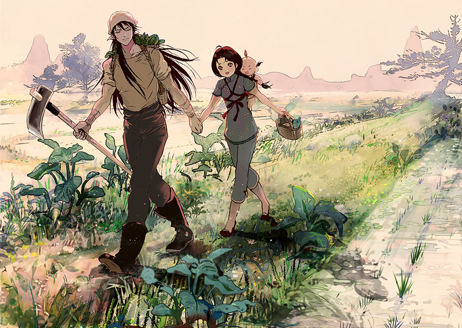 1girl, 2boys, baby, black_hair, brown_hair, dragon_ryuuhou, dragon_shiryuu, family
