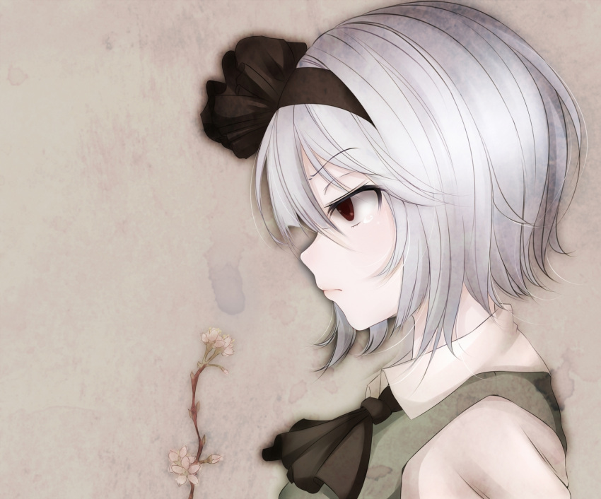 1girl, ascending, brown_eyes, dress, flower, green_dress, hair_ribbon, highres