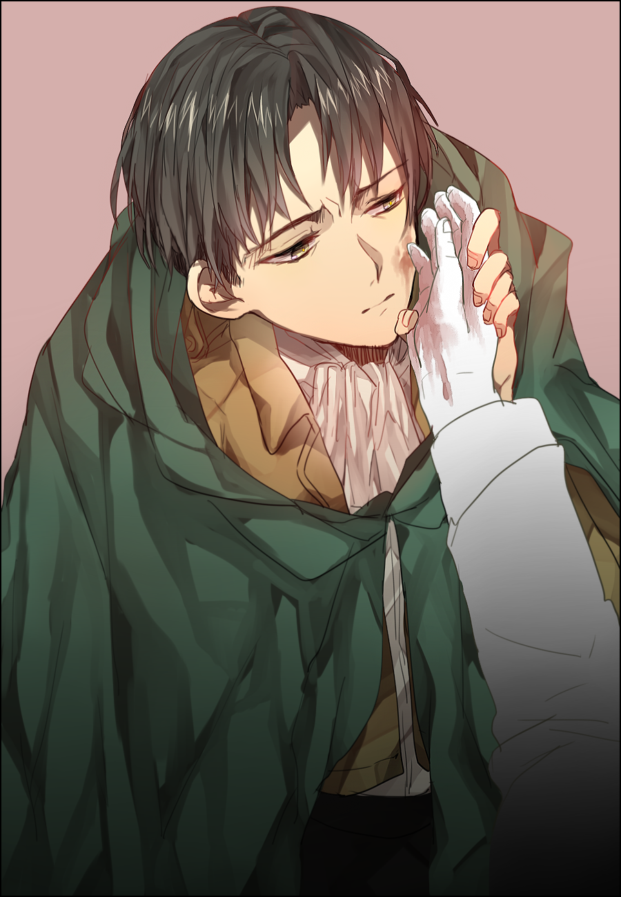 1boy, black_hair, blood, cape, highres, holding_hands, koko_(kotobutyann), levi_(shingeki_no_kyojin)