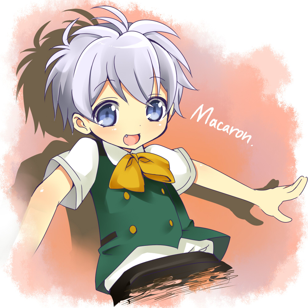 1boy, 30-sai_no_hoken_taiiku, blue_eyes, character_name, fang, macaron_(30-sai_no_hoken_taiiku), male, open_mouth