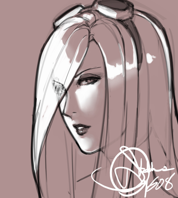 1girl, alternate_hair_length, alternate_hairstyle, bayonetta, bayonetta_2, eu03, eyeshadow, face