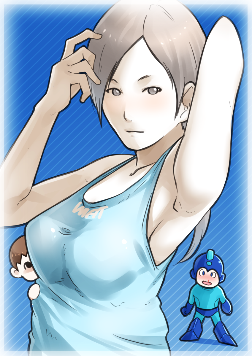 1girl, 2boys, arm_up, armpits, blood, blush, breasts, doubutsu_no_mori