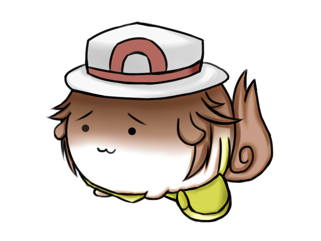 :3, bag, blue_(pokemon), brown_hair, chilia012, hat, simple_background, sukusuku_hakutaku