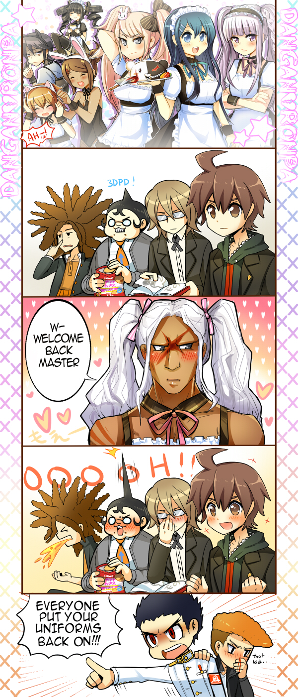 6+boys, 6+girls, ahoge, alternate_costume, animal_ears, asahina_aoi_(dangan-ronpa), black_hair, blonde_hair