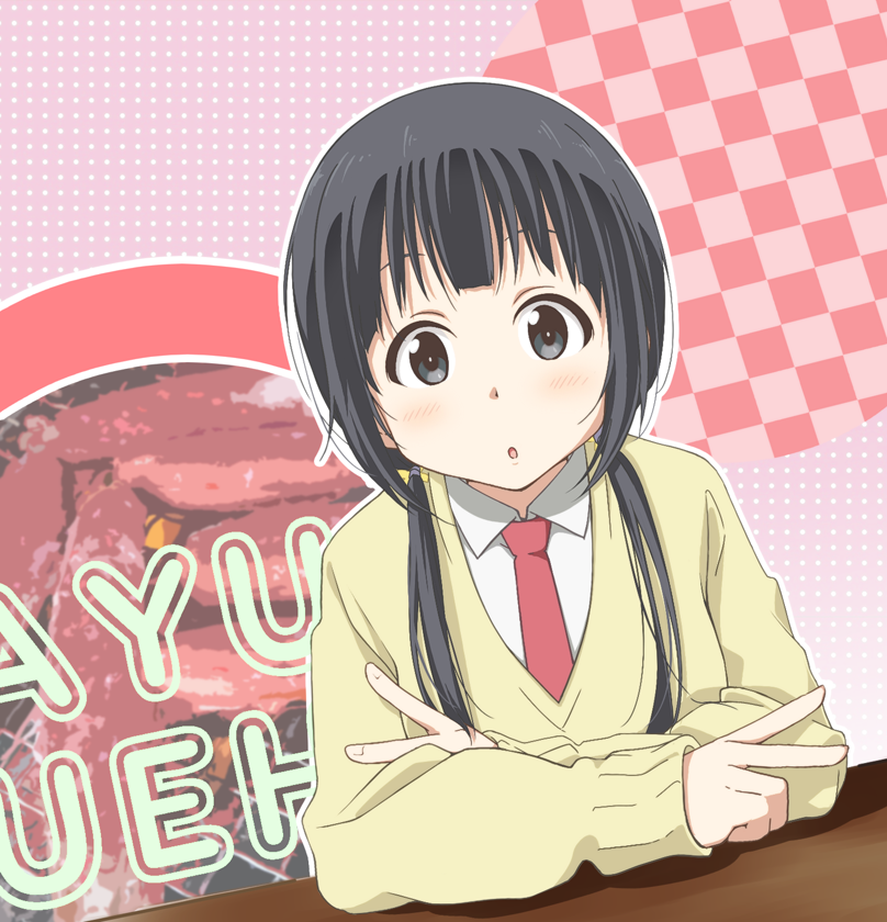 1girl, aiura, amage_kanade, black_eyes, black_hair, crab, looking_at_viewer, open_mouth