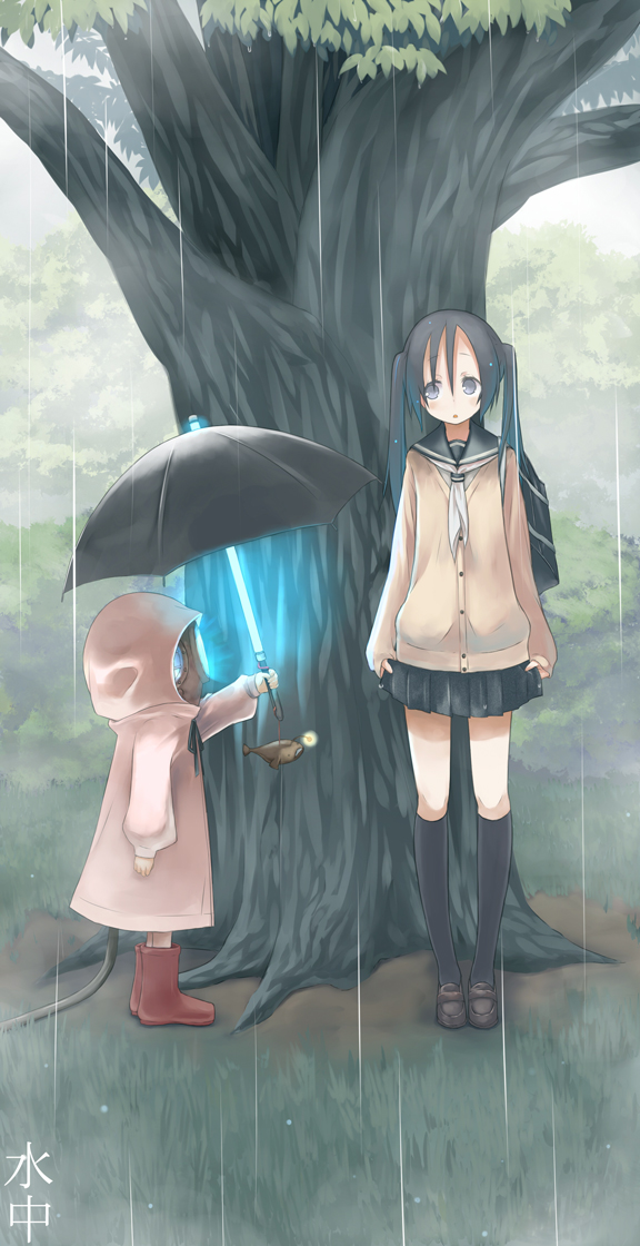 1girl, black_eyes, black_hair, blush, boots, cardigan, energy_sword, helmet