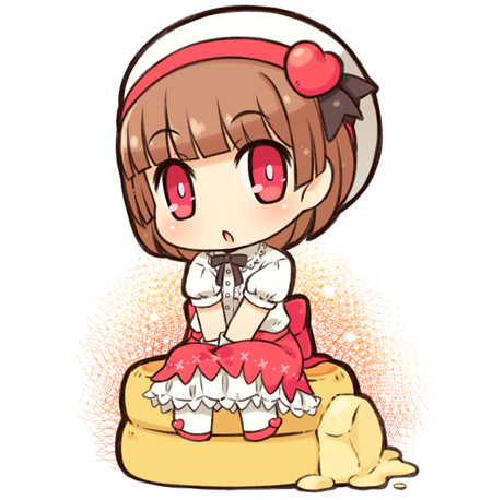1girl, brown_hair, butter, food, hat, lowres, mizuno_mumomo, momono_kokone