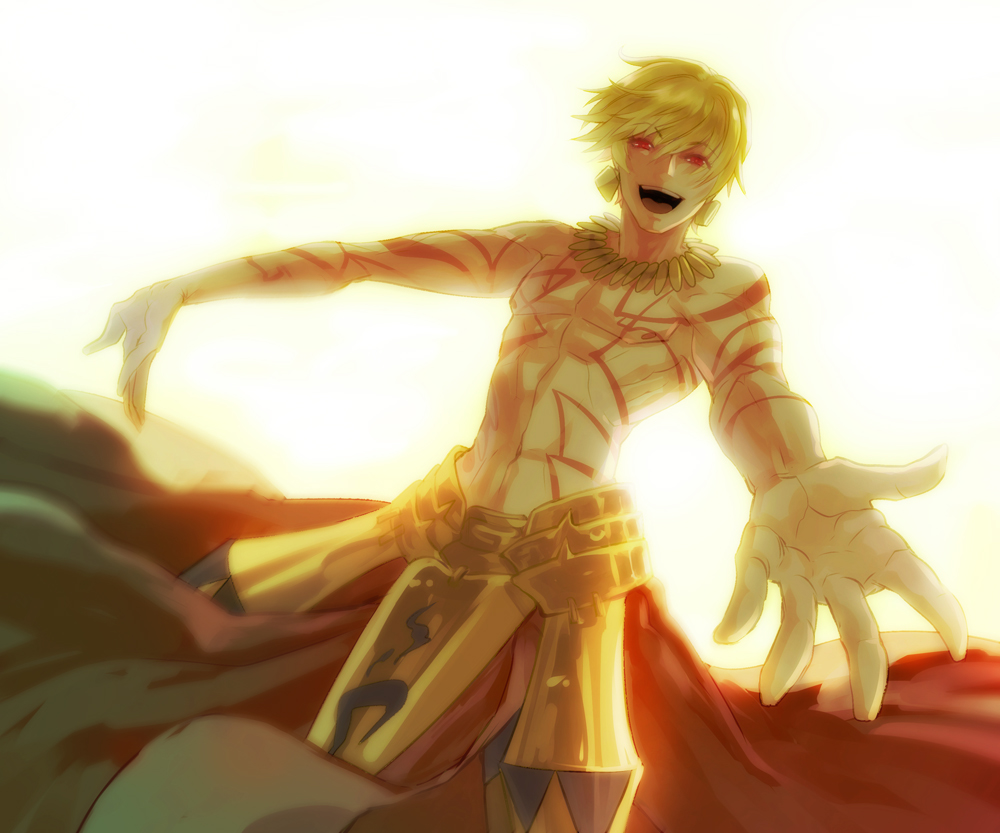 1boy, backlighting, blonde_hair, deba, earrings, fate/extra_ccc, fate/hollow_ataraxia, fate/zero