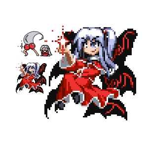 1girl, grey_eyes, lowres, matsuki_akira, multiple_wings, pixel_art, shinki, side_ponytail
