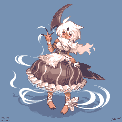 absol, aozane, barefoot, claws, dark_skin, dress, moemon, nintendo, personification, pixel_art, pokemon, red_eyes, ribbon, short_hair, simple_background, white_hair