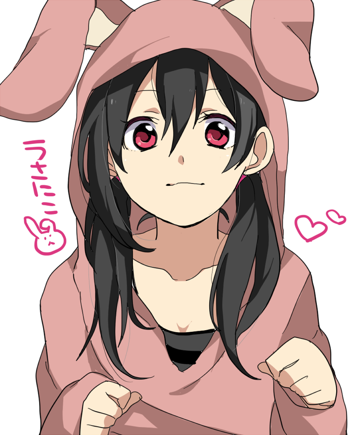 1girl, animal_ears, animal_hood, black_hair, chatubo, hood, hoodie, long_hair