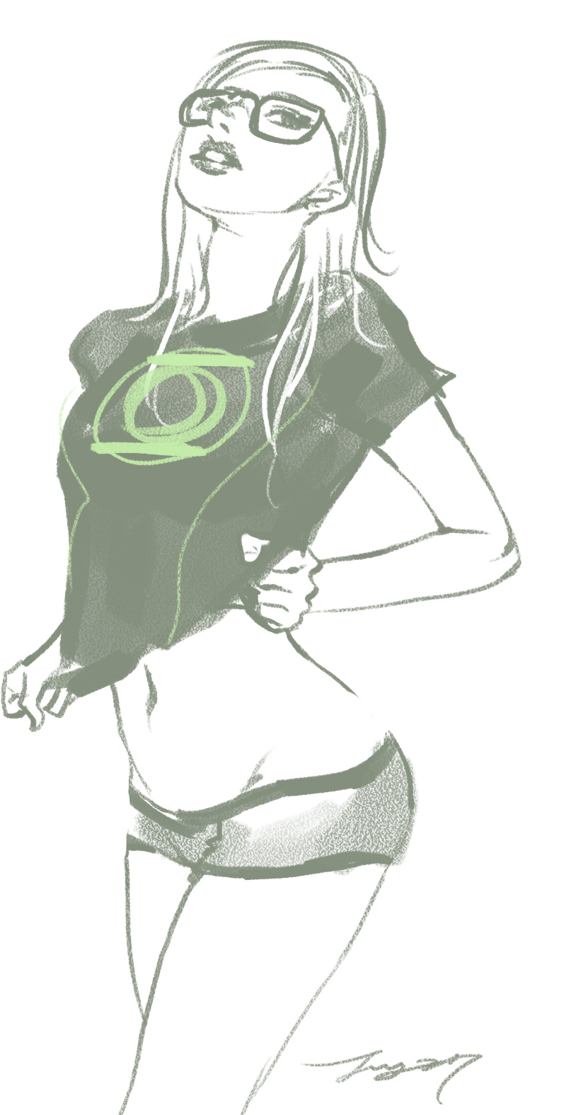 1girl, blonde_hair, dc_comics, glasses, green_lantern, highres, jay27, midriff
