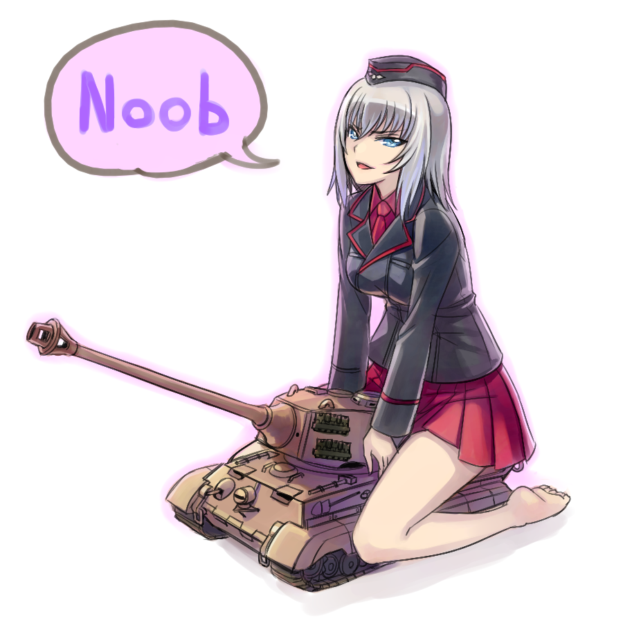 girls_und_panzer, hat, itsumi_erika, kyata, military, military_uniform, military_vehicle, short_hair, silver_hair, tank, tiger_(tank), uniform, vehicle