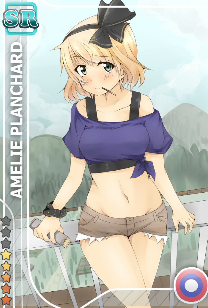 1girl, amelie_planchard, blonde_hair, blue_eyes, blush, character_name, collarbone, crescent