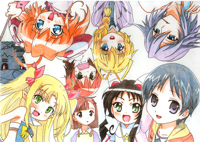 2boys, 6+girls, alphonse_elric, annotated, astarotte_ygvar, colored_pencil_(medium), fullmetal_alchemist, graphite_(medium)