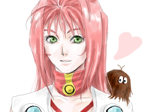 alien, good_end, green_eyes, gubaba, guvava, lips, macross, macross_7, mylene_jenius, nylene, pet, pink_hair