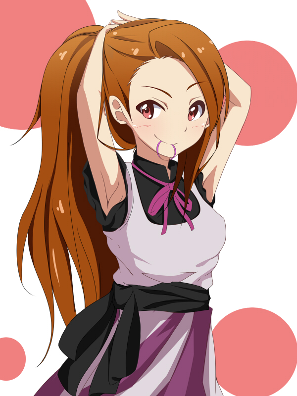 1girl, armpits, hitotukinanoka, idolmaster, long_hair, minase_iori, orange_hair, red_eyes