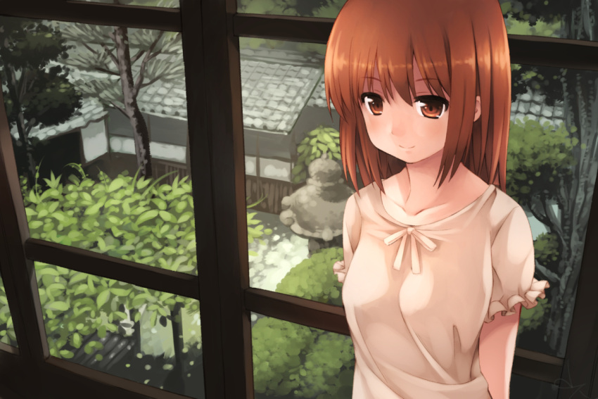 1girl, akatsuki_miho, blush, collarbone, kouno_hikaru, original, red_eyes, redhead