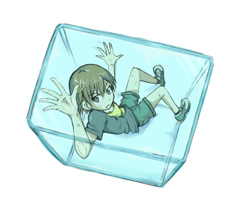 1girl, brown_eyes, brown_hair, gottsu, misaka_mikoto, short_hair, shorts, solo