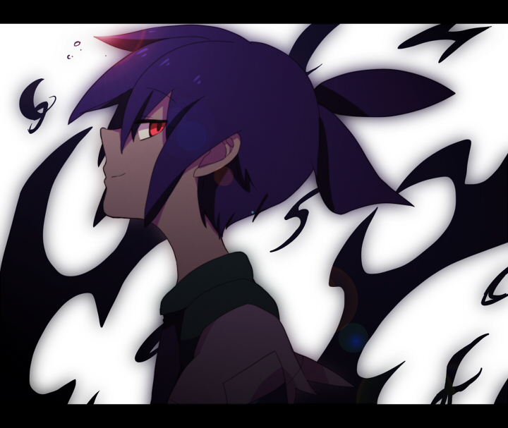 1boy, ahoge, black_hair, black_sig, komeichou-69, letterboxed, male, profile