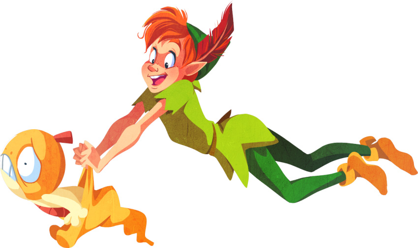 1boy, crossover, disney, feathers, flying, hat, kuitsuku, open_mouth
