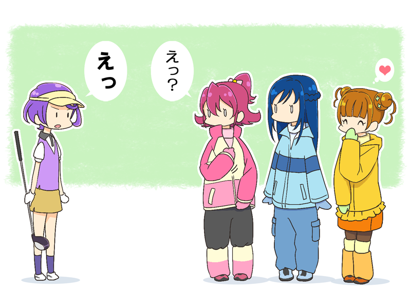 4girls, ^_^, aida_mana, blue_hair, braid, closed_eyes, covering_mouth, dokidoki!_precure