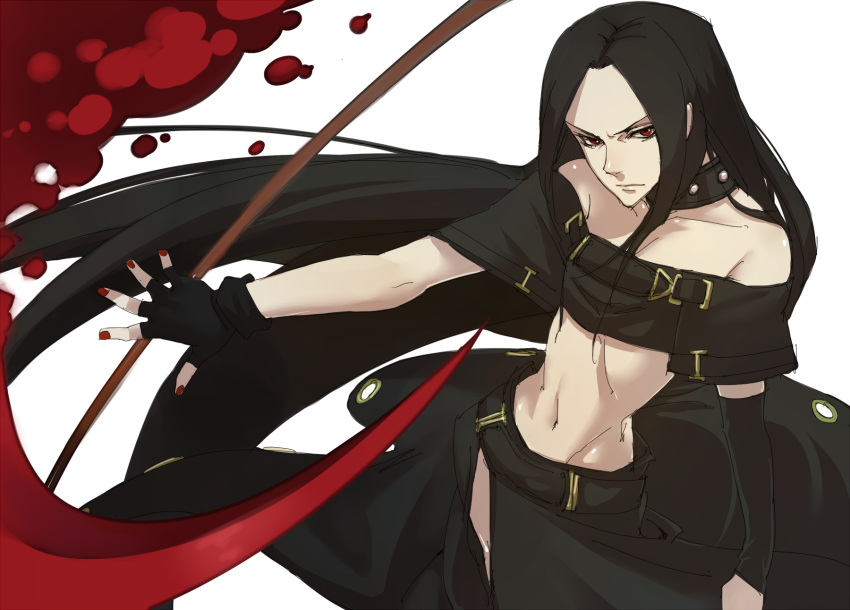 1boy, bare_shoulders, belt, black_hair, darkeagle_an, fingerless_gloves, gloves, guilty_gear