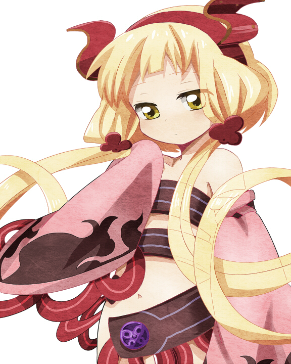 1girl, blonde_hair, detached_sleeves, drill_hair, expressionless, green_eyes, hairband, komeichou-69