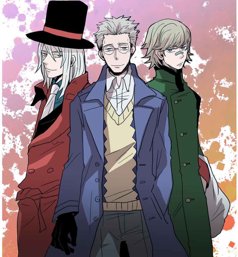 august_7, character_request, darker_than_black, glasses, goran_(darker_than_black), hat, ilya_sokolov, male, sudachips, top_hat, trench_coat, trenchcoat