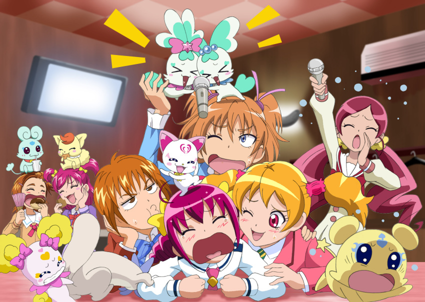 >_<, 6+girls, :3, blonde_hair, candy_(smile_precure!), chypre_(heartcatch_precure!), closed_eyes, coco_(precure_5)