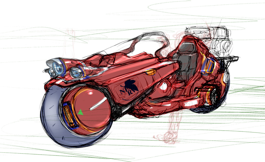 akira, hayama_yuujirou, highres, motor_vehicle, motorcycle, neon_genesis_evangelion, nerv, no_humans