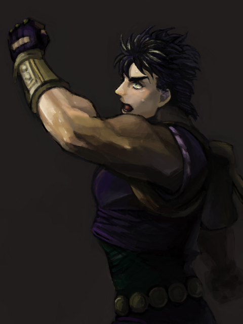 1boy, black_hair, fingerless_gloves, gloves, jojo_no_kimyou_na_bouken, jonathan_joestar, neoki, solo
