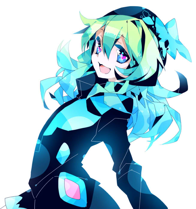 1boy, aqua_eyes, aqua_hair, ekoro, gradient_hair, green_hair, hat, heart