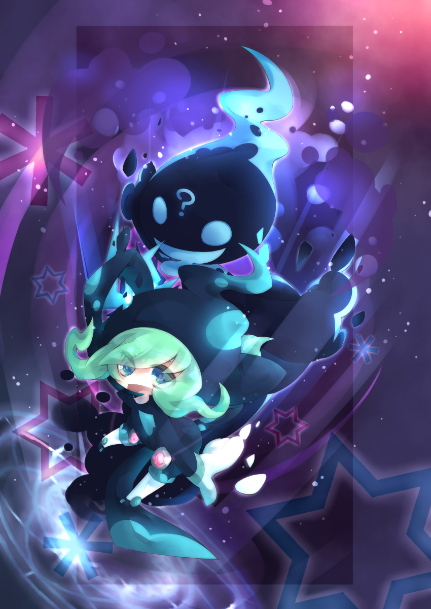 1boy, ?, absurdres, aqua_hair, blue_eyes, dual_persona, ekoro, facial_mark