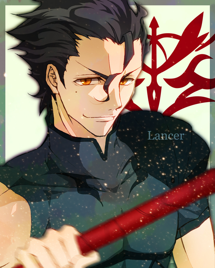 1boy, ahoge, black_hair, character_name, command_spell, fate/zero, fate_(series), gae_dearg