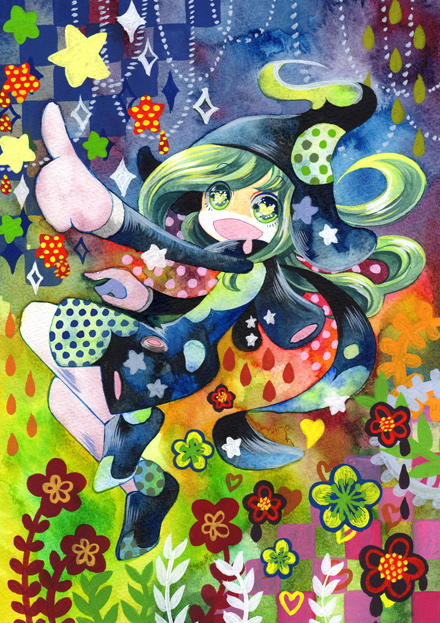 1boy, colorful, ekoro, flower, gloves, green_eyes, green_hair, hat