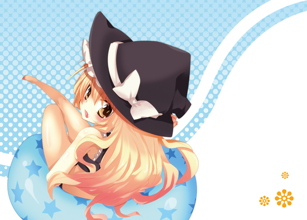 bikini, blonde_hair, fang, hat, innertube, kirisame_marisa, long_hair, mao_(alepricos)
